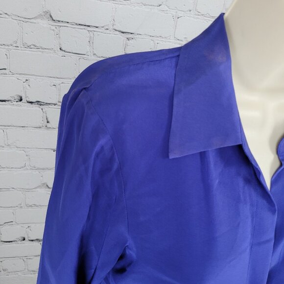 Rory Beca Blue 100% Silk Open Back Snap Closure Long Sleeve Top USA Small S - Picture 7 of 16